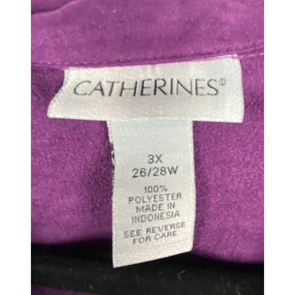 NWT Catherines Womens Button Down Top 3X Purple Faux Suede Long Sleeve Blouse - Picture 9 of 14